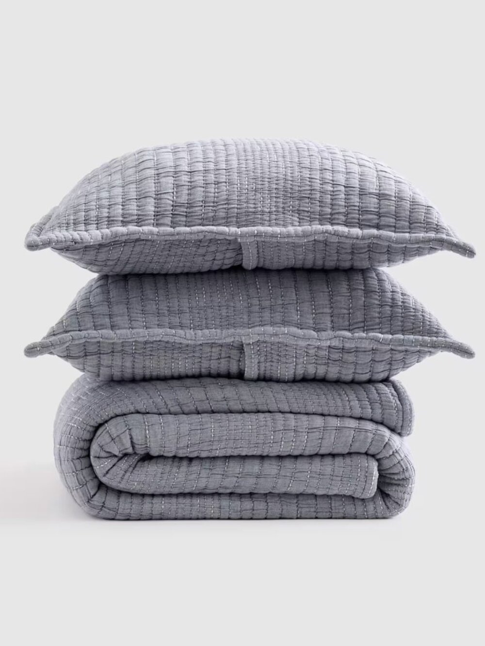 NWT Quince Organic Cotton Channel Stitch Coverlet Set, King/Cal King, Blue